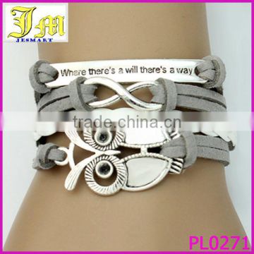 Trendy Women Infinity Owl Friendship Antique Leather Cute Charm Bracelet Gift