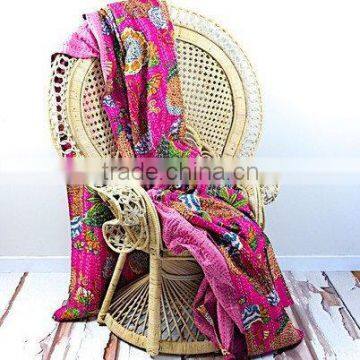 Wholesale Indian Kantha quilt, Traditional Kantha Handwork Bedspread Floral Printed Kantha Quilt