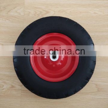 high quality red metal rim 4.80/4.00-8 PU wheel for wheelbarrow