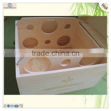 Unfinished Hinged Fixing Support 6 Bottles Wooden Wine Case photo-3