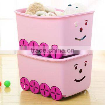 Hot sale PP kids' toy storage box with wheels&lid