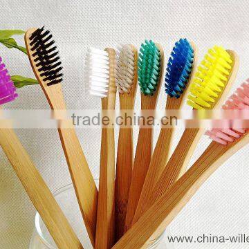 colorful soft bristle bammboo tooth brush, toothbrush with bamboo handle