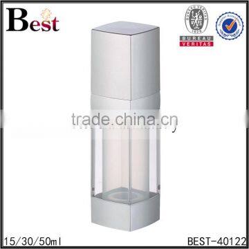 Cosmetic Packaging Best Seller 15ml 30ml 50ml Fancy Square Clear Double Tube Airless Lotion Pump Bottle With Silver Pump photo-2