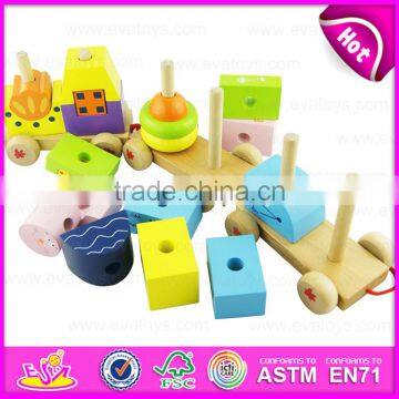 Kids Wooden Train Set Pull Along Toy,Wooden Block Train Toy for Children,Pull Shape Block Train Toy W05C021 photo-4