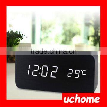 UCHOME Rectangular Wooden Digital Table Clock with Alarm and Temperature