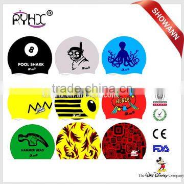 2017 most popular custom printing silicone swimming cap wholesale