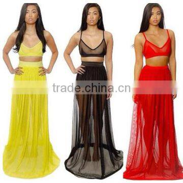 Latest Fashion Clothing Design Bulk Custom Chic Belt Chiffon Lace Elegant Performance Formal Two Piece Sexy Dress