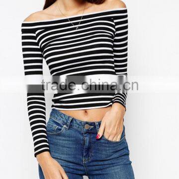 New Factory Design Off-shoulder Top With Bardot Neck In Stripe photo-2