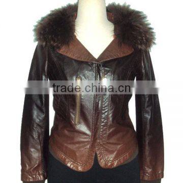 women leather jacket with fur collar.winter leather coats new 2013