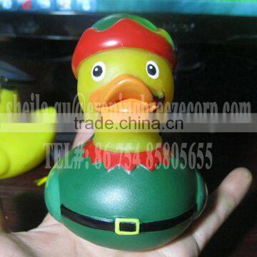 8cm green christmas elf rubber duck , xmas clown elf bath duck, christmas elf duck