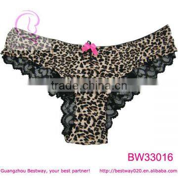 Sexy panty leopard printing black lace transparent back panty