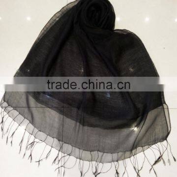 2017 Fashion New Arrival Lady Jacquard Plain Solid Color 2layers Silk Mixed Viscose Scarf Shawl photo-3