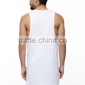 Mens Summer Plain White Longline Stringer Vest Wholesale photo-2