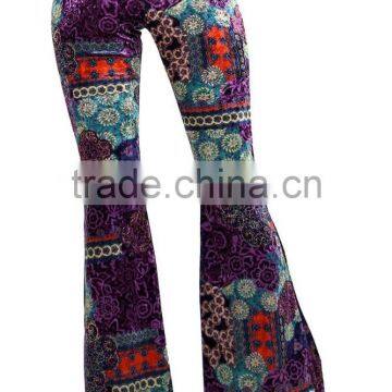 MGOO 2017 Custom Print Velvet Floral Print Bottom Leggings High Waist Flare Leg Opening Fashion Pants photo-3