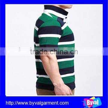 Custom 100% Cotton Dark Green Stripe Polo Neck Short Sleeve With 1/4 Collar Open photo-4