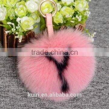 Classic Letter Fur Keychain Super BIg 15cm Fox Fur Pompoms From A to Z Keychains Real Fur Keychain Handbag Accessories photo-3