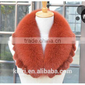 2016 Real Fox Fur Collar Women 100% Natural Scarf Winter Warm Scarves With Rex Rabbit Fur Trim photo-3