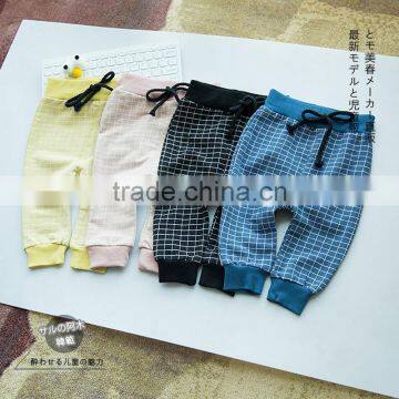 S33294W Kids fashion pants for boys girls Spring cotton fleece casual grids pants