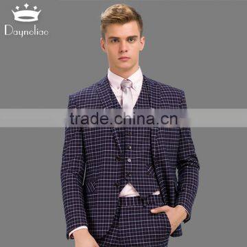 Daynoliao Slim Fit 3 Pieces Trendy Woolen Business Suits Plaid Male Suit for Men