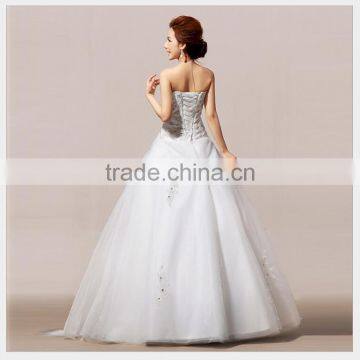 Newest Style Satin And Tulle Appliqued Elegant Ball Gown Simple Wedding Bridal Dress photo-3