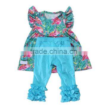 New arrival hot sale clothes flamingo sets wholesele fall baby girls boutique outfits party style flamingo print fancy outfits