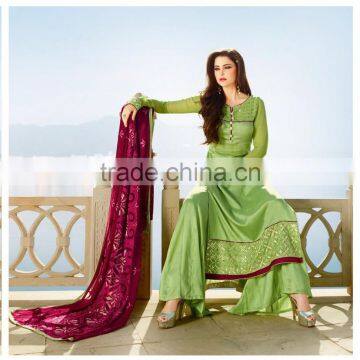 Deep Pink Color Long Straight Cut Bottom Net Border Designer Semi Stitch Salwar Kameez photo-2