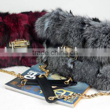 fox fur dual-use bags handbags fashion with leather trim