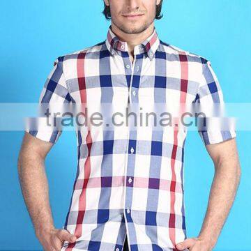 Latest design Egyptian cotton Italian short sleeve plaids plaids casual men shirt