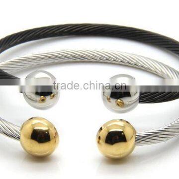 Stainless Steel Silver Gold Plated Cable Wire Wrap Adjustable Round Bangle Cuff Bracelet