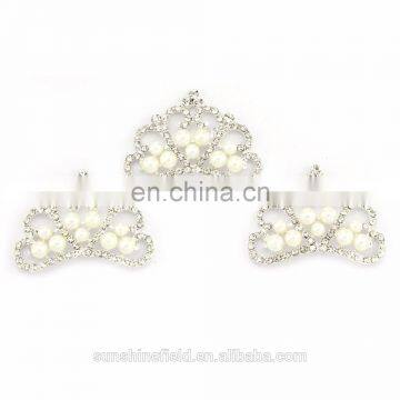 2016 Trendy Alloy Rhinestone Tiara Crown Clear Crystal for Accessories Clear with Silver Plating