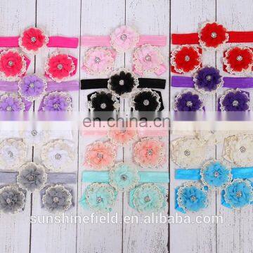 Baby Barefoot Sandals with Chiffon colorful Flower Matching Headband