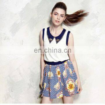 Roral Fashion Sleeveless Top Mini Skirt Summer Latest Unique Lady 2Pieces Dress Suit