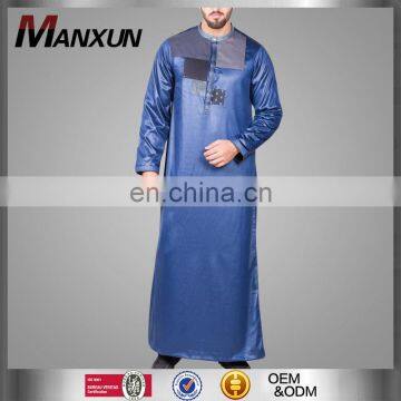 2017 Muslim Men Thobe Hot Sales New Style Robe Arabic Thobe Navy Blue Long Thobe