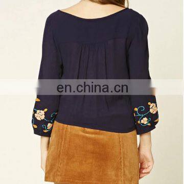 Wholesale Price Long Sleeve Embroidery High Quality Women's Tops and Blouses photo-3