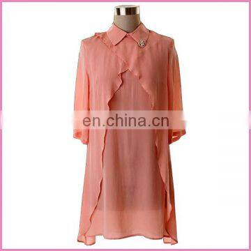 elegant flowing chiffon false tippet long sleeves lady dress