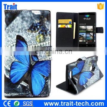 Blue Butterfly Waterproof Phone Magnetic Flip Stand PU Leather Wallet Case Cover for Nokia Lumia 830