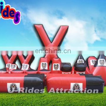 Bigger X Shape Red Commercial Inflatable Paintball Arena For Shooting Games