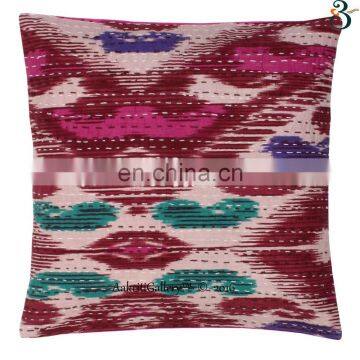 Indian car cushion covers for sofa Handmade Embroided Ikat Print Home Decor Pillow Case Kantha Cushion