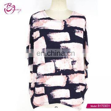 Short Sleeve Pink Block Plus Size Fashion Fancy Ladies Tops