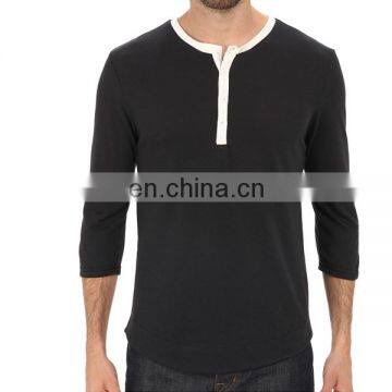 High Quality Bulk White O-neck Button Blank Black T-shirts Half Sleeve Mens Slim Fitted Plain no Brand T-shirt photo-3