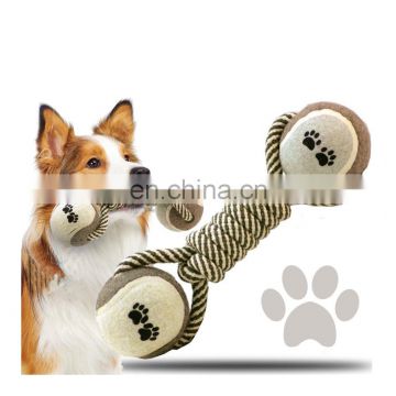 Durable and cheap dog puppy toys chew cotton rope toy with ball for teeth cleaning