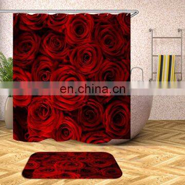 i@home custom design eco friendly waterproof bathroom red floral shower curtain with roses