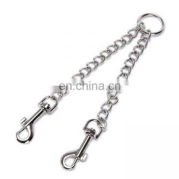 Multifunctional one drag two hooks traction leash stainless steel metal dog chain