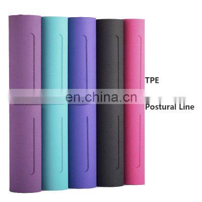 TPE Yoga Mat with Postural Line Solid Color Yoga Cushion of Workout Equipment Eco-friendly Anti-slip Customized alo yoga mat