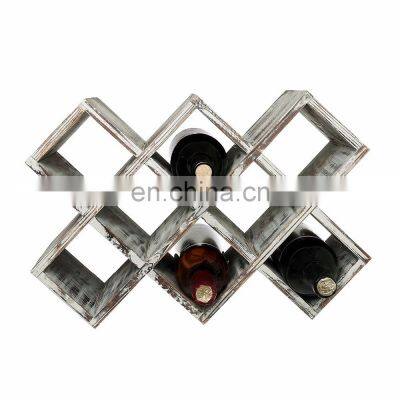 Rustic Torched Wood Wine Rack, Geometric Design 8-Bottle Storage Organizer photo-2