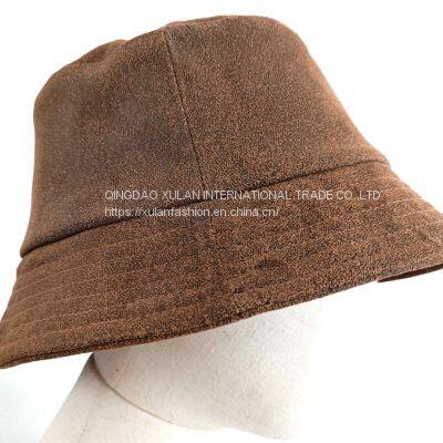 Men's and Women's Fashion Genuine Sheepskin Leather Bucket Hat photo-2