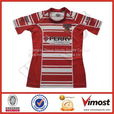 Custom Sublimation Short Sleeves Rugby Jersey of Red and White Color