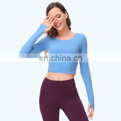 Wholesale Custom Anti-Bacterial Women Gym Wear Fitness Crop Top Long Sleeve Sport Shirt Ladies Workout Exercise Running Clothing photo-4
