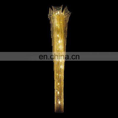 Modern Luxury Long Pendant Lamp Foyer Ceiling Led Waterfall Crystal Chandeliers Light for Staircase