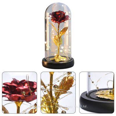 Factory Direct Romantic Gift Artificial Rose in Glass Dome With LED Light for Valentine Wife Girlfriend Wholesale photo-3